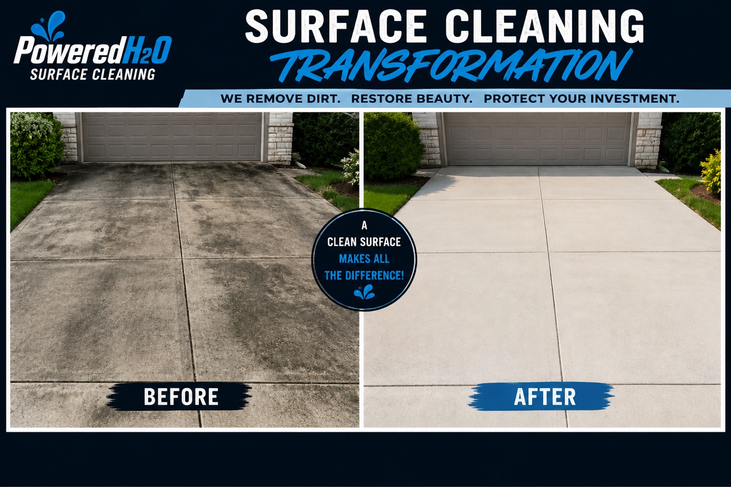 Powered H2O before-and-after exterior cleaning results