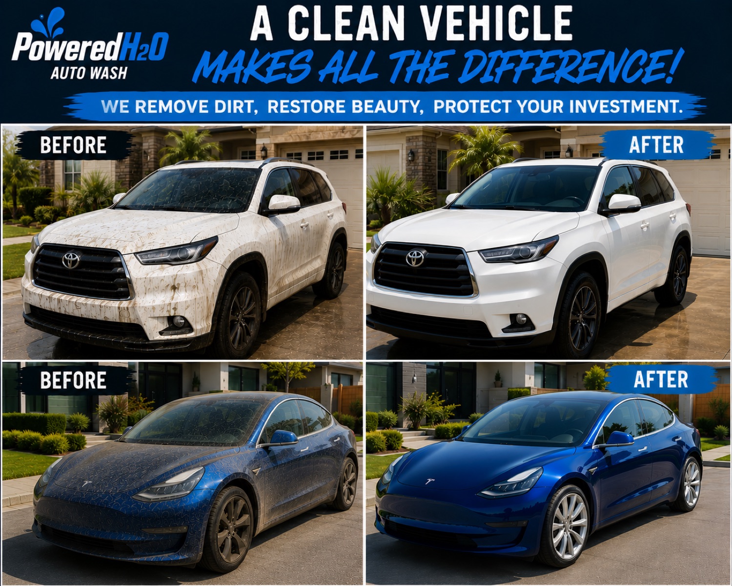 Powered H2O touchless exterior wash on a car
