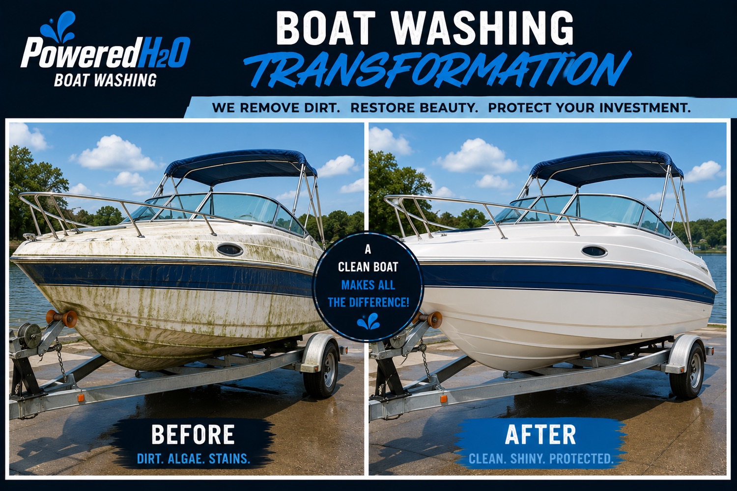 Powered H2O washing the exterior of a boat